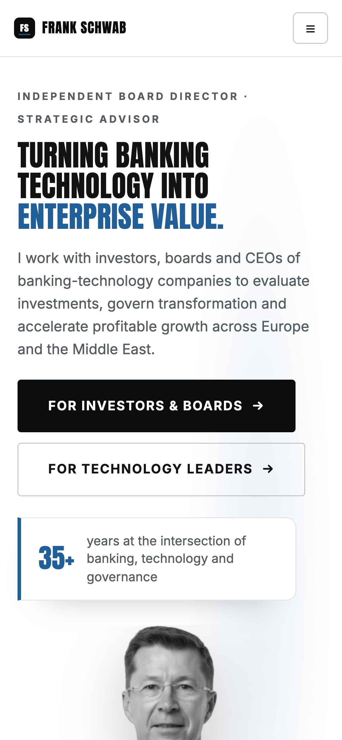The new homepage on a phone: headline, positioning and next step fit the screen.
